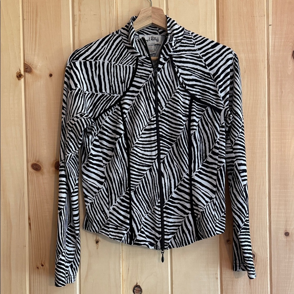 🔥 SALE! 5 for $20 🛍️ Joseph Ribkoff Black and White Zebra-Stripe Jacket